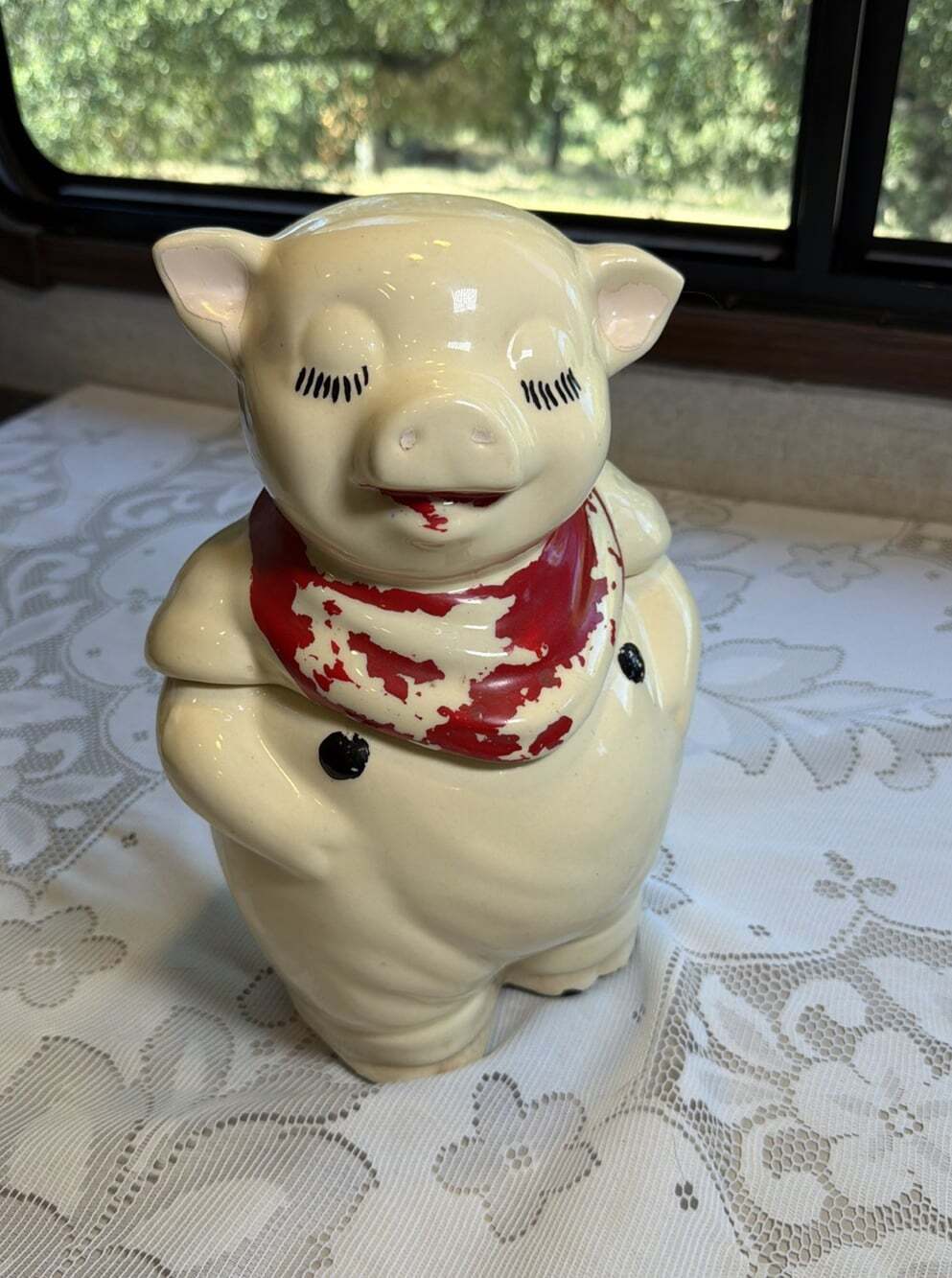 Shawnee Pottery Smiley Pig Vintage Cookie Jar 11"Red Scarf 1940-50’s No Chips